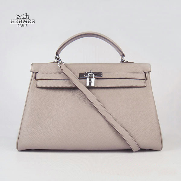 6308 Hermes Kelly 35 centimetri Togo Leather Bag Grigio Argento 6308 Hardwar